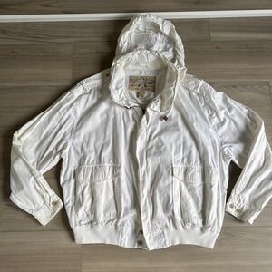 Vintage Banana Republic Jacket Mens Sz L Khaki Safari Travel Hooded Cotton Cream